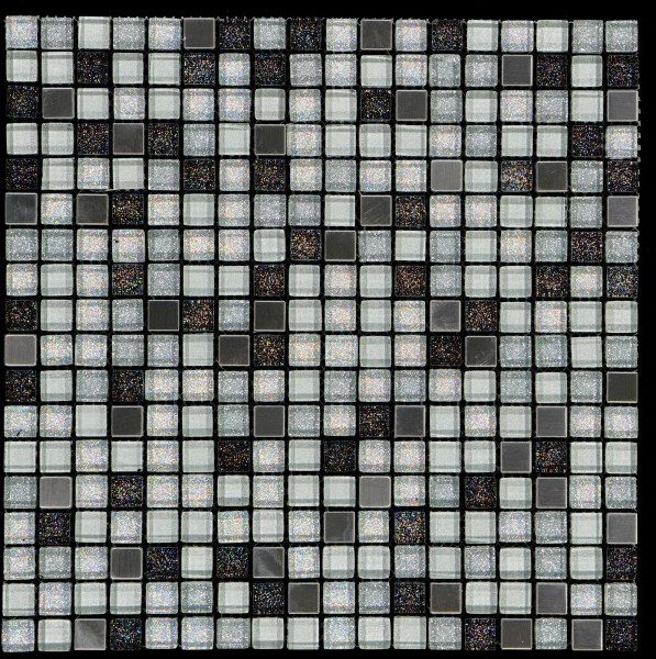 Mosaikfliese Astro silber schwarz mix 30 x 30 cm